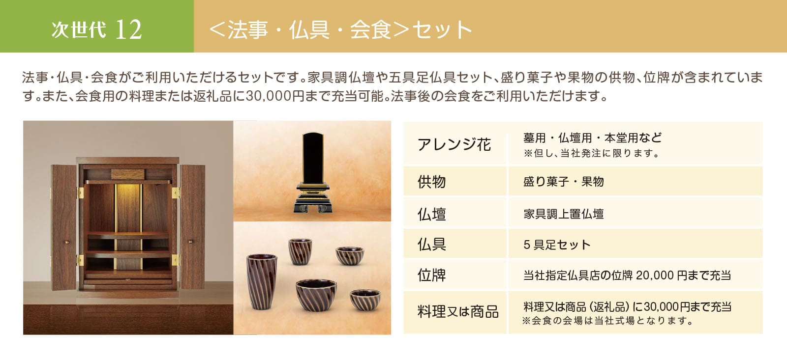 次世代12＜法事・仏具・会食＞セット