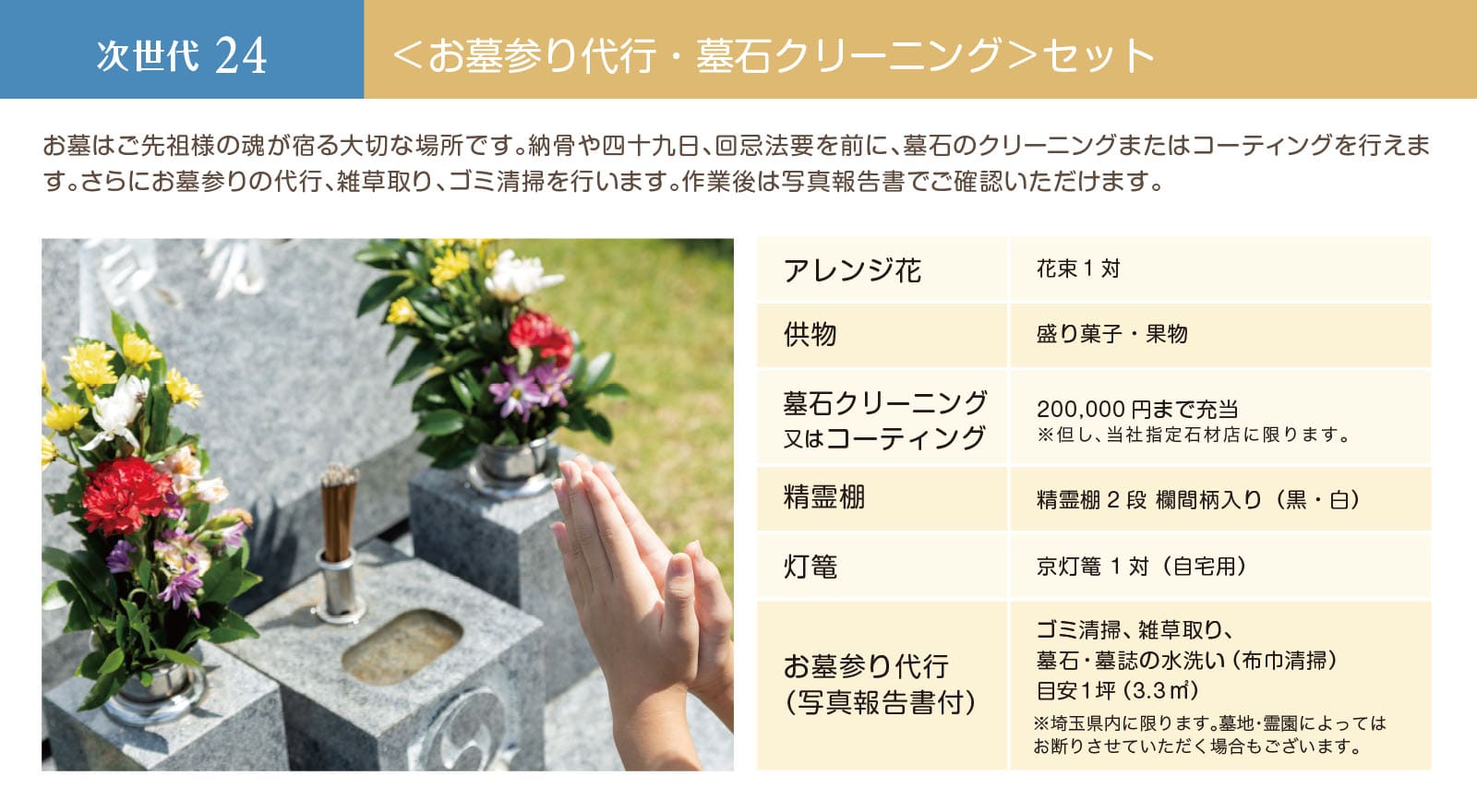 次世代24＜お墓参り代行・墓石クリーニング＞セット
